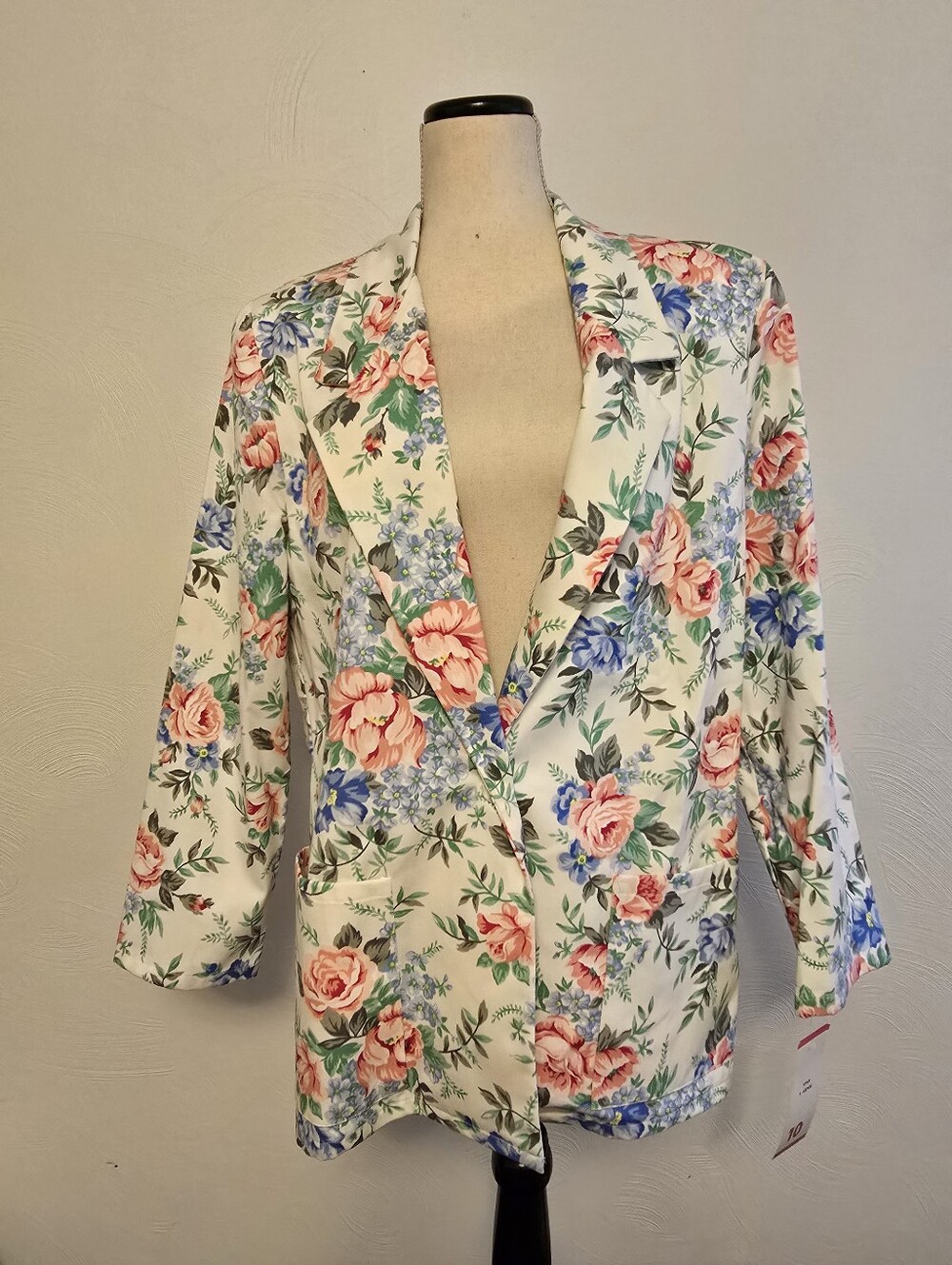 Villager Floral Blazer in White with Blue and Green Print